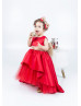 Red Satin Tulle High Low Flower Girl Dress